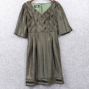 VTG Lourdes Chavez Dress S/M Olive Green Silk Midi Made USA Textured Tapestry